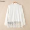 ZANZEA Women Casual Round Neck Long Sleeve Lace Splice Blouse