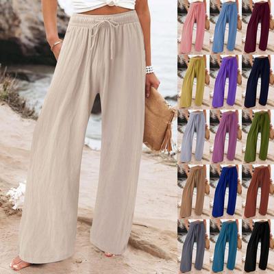 Women's Linen Trousers High Waist Wide Leg Trousers Palazzo Pants Bottom Solid Sweatpants Casual Jogger