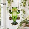 Backyard Balcony Plant Ornament Garden Swing Frog Statue, Resin Hanging Ornament, Whimsical Durable Synthetic Decor Cute Figurine for Front Porch Yard