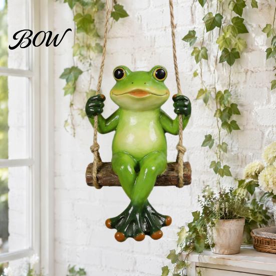 Backyard Balcony Plant Ornament Garden Swing Frog Statue, Resin Hanging Ornament, Whimsical Durable Synthetic Decor Cute Figurine for Front Porch Yard