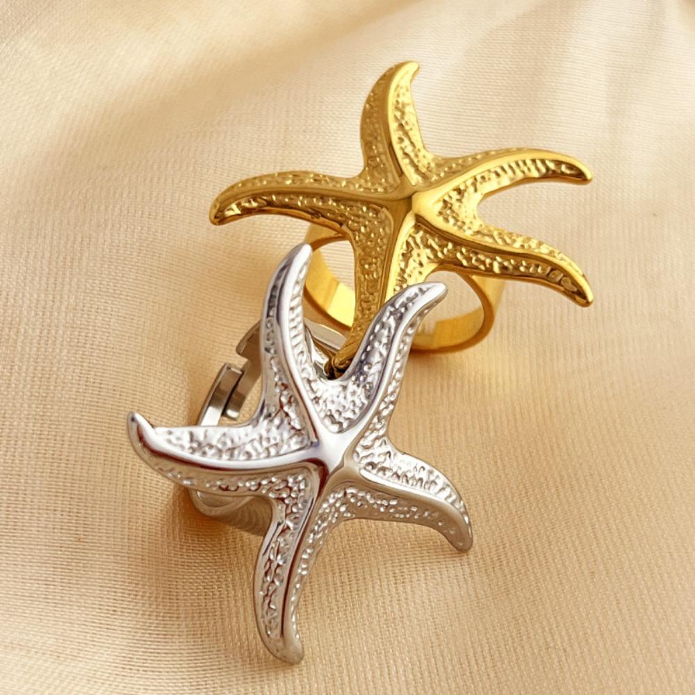 Adjustable Starfish Ring Set Silver Star Waist Chains Exquisite Shell Ring Party