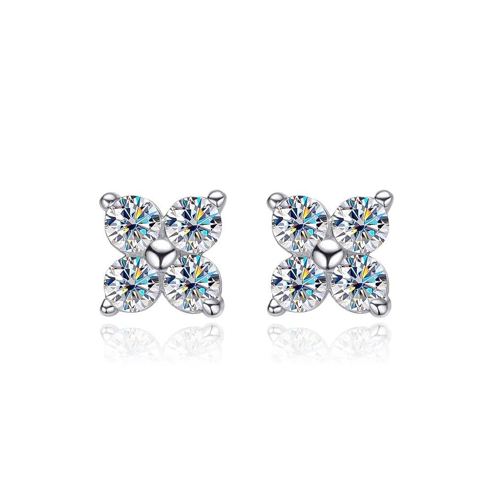 Trendy D Color 0.1CT 3mm Clover Moissanite Stud Earrings For Women Party Fine Jewelry S925 Sterling Silver Diamond Earring
