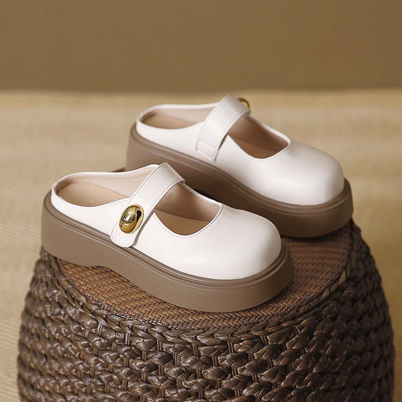 Thick-bottomed bag head half slippers women's outer wear 2025 new autumn French evening breeze Mary Jane half tray out cool slippers