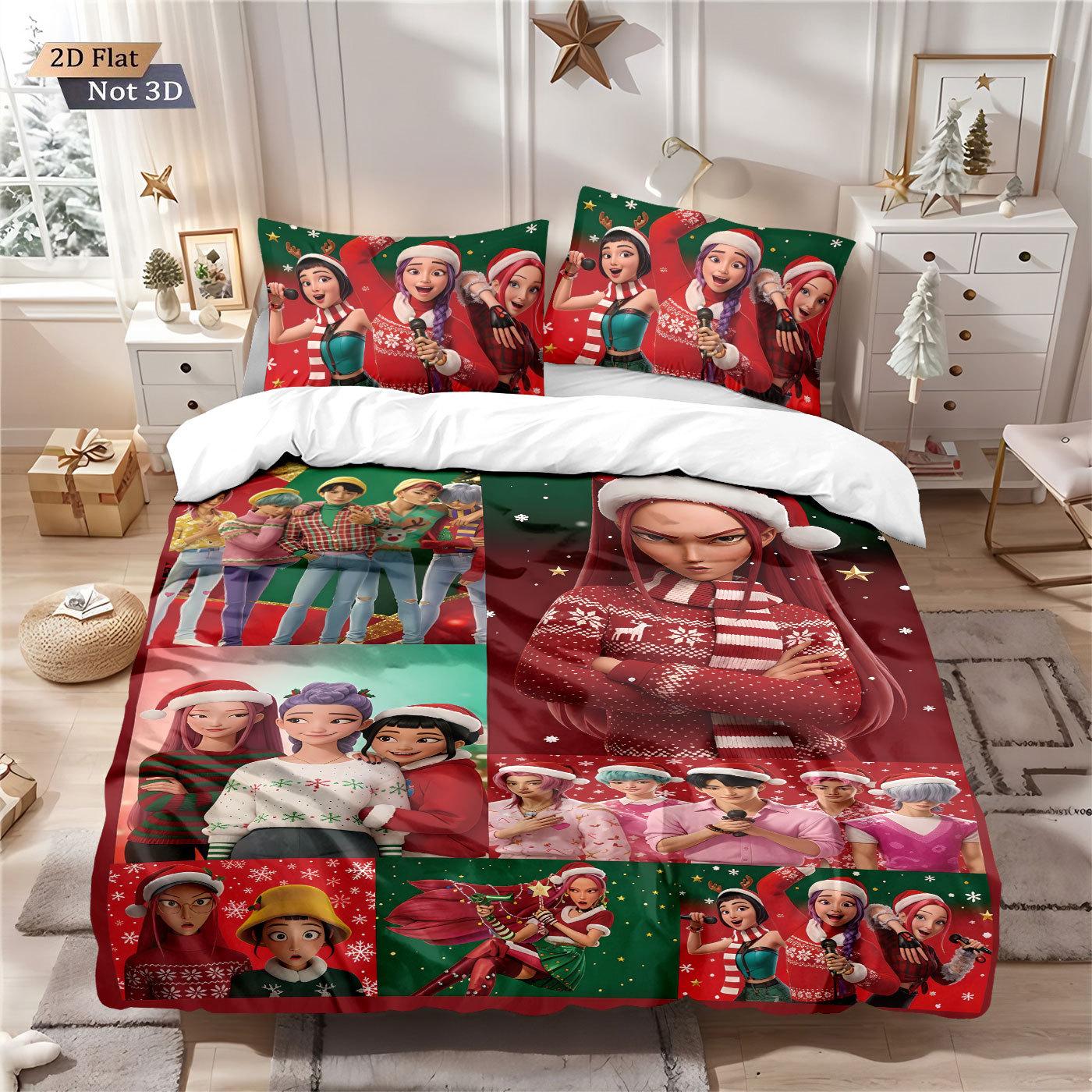 

Christmas Cartoons Kpop Demon Hunters Themed Colorful Print Bedding Set Duvet Cover For Kid Girls Gift Home Decor Home Textile EU Twin(135x200cm)
