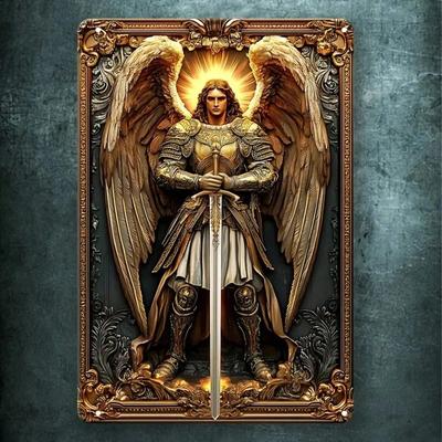 Boho Style Aluminum Angel Wall Hanging Decorative Plaque 2D Embossed Archangel Art Home Living Room
