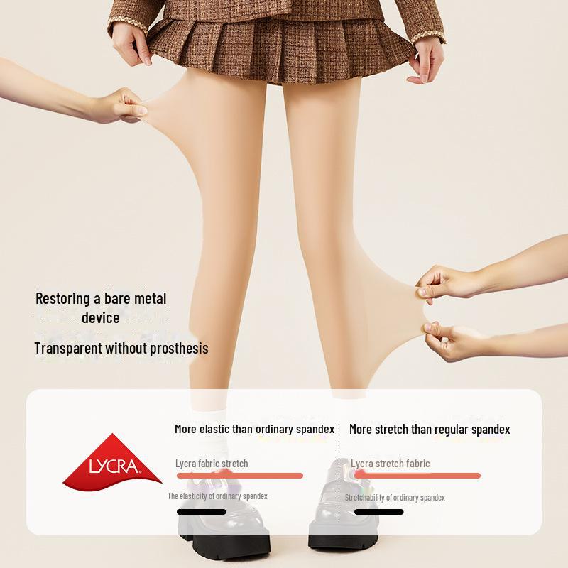 Bare Legs Women's Nude Feel Velvet-Lined Pantyhose - Anti-snag, No-slip, Flesh-colored, Super Natural for Autumn & Winter