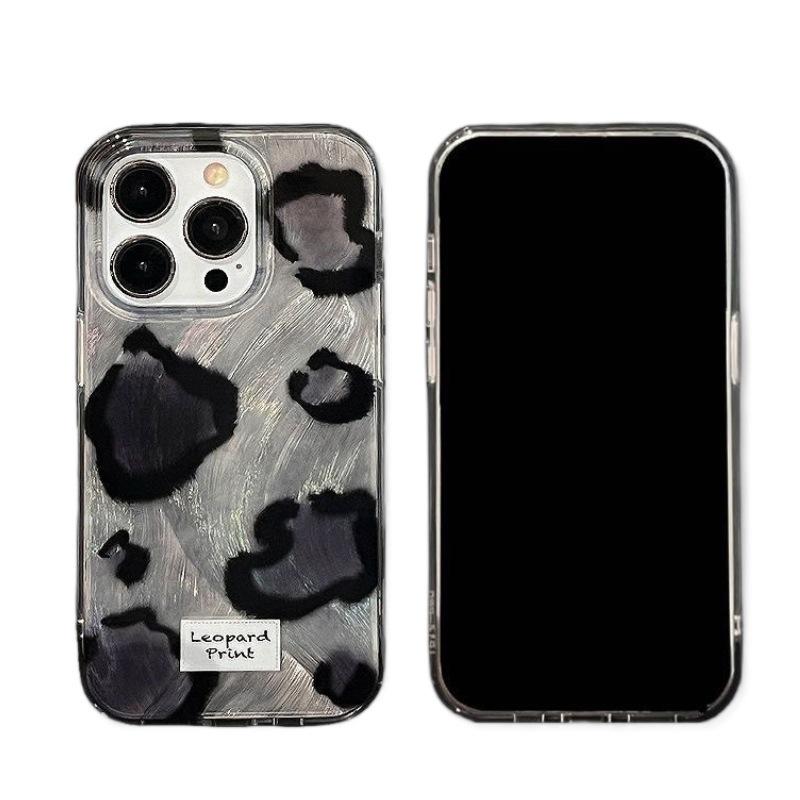 Black and Gray Leopard Print Soft Case for iPhone 11, 11ProMax, 12, 13, 14, 15