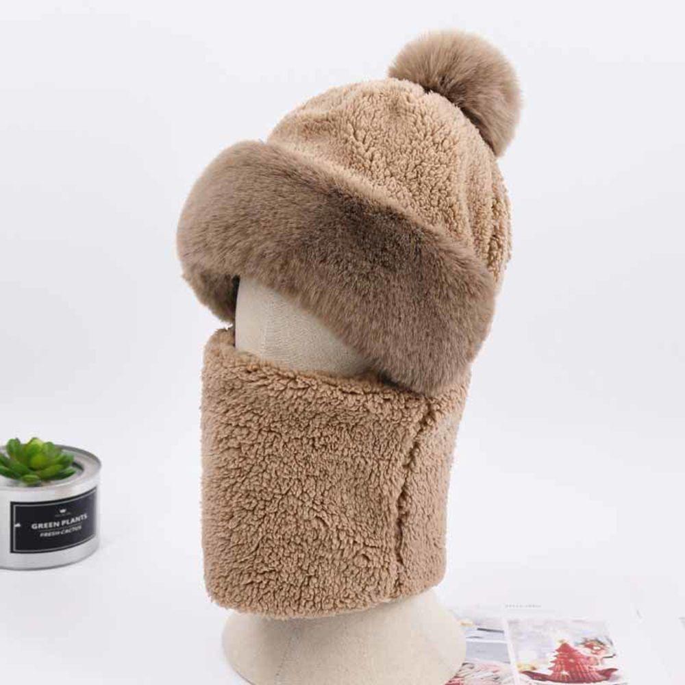 Fashion Windproof Winter Neck Warm Solid Color Plush Bib Hat Collar Plush Hat Bib Hat Beanie Hat