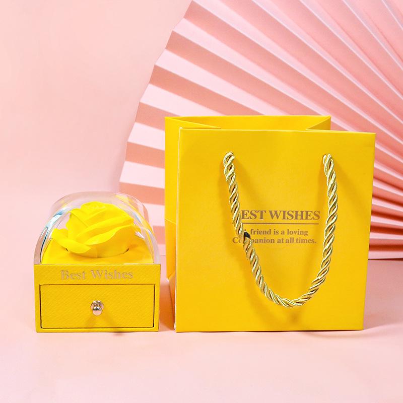 Macaron Color Jewelry Box with Soap Flower: Single Layer for Rings, Studs, Necklaces