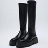 2024 Winter New Style Round Toe Zipper Women's Chelsea Boots Women's Shoes Sexy Thigh High Heels Thick Sole Fashion Boots