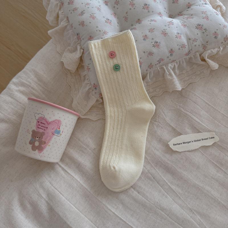 Children's Colorful Buttoned Trendy Socks, Vertical Stripe Mid-calf Socks, Suitable for Autumn and Winter.