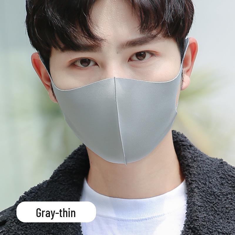 3D černá maska z ledového hedvábí a bavlny: Dámský prodyšný, prachotěsný, pratelný, sluneční ochrana s potištěným logem - Vhodný pro všechna roční období.