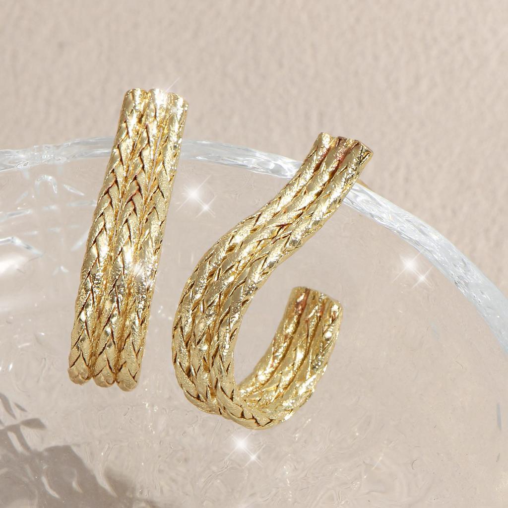 Copper Textured C-shaped Ear Cuffs - Gold Retro Women's Earrings