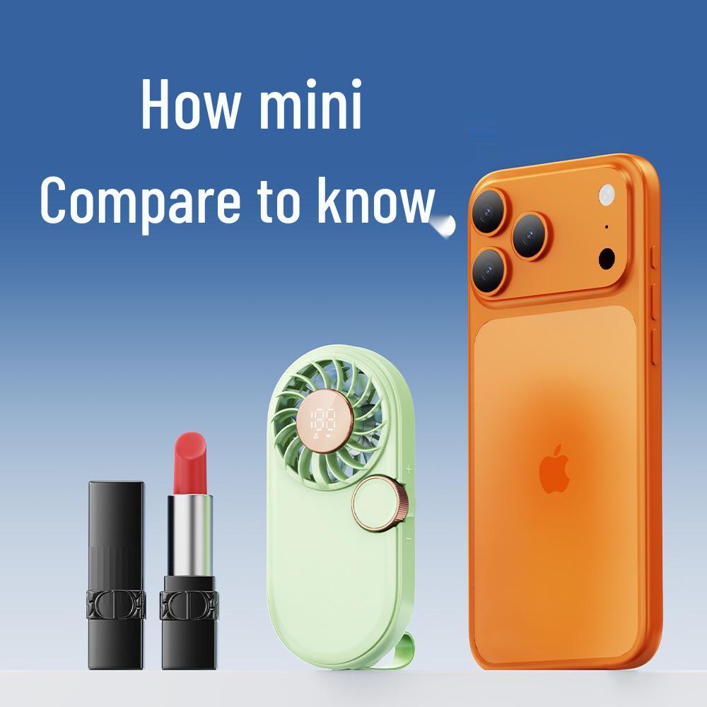 Compact USB Rechargeable Pocket Fan: Handheld Lipstick-Sized, Strong Wind, Digital Display, Stepless Speed Control