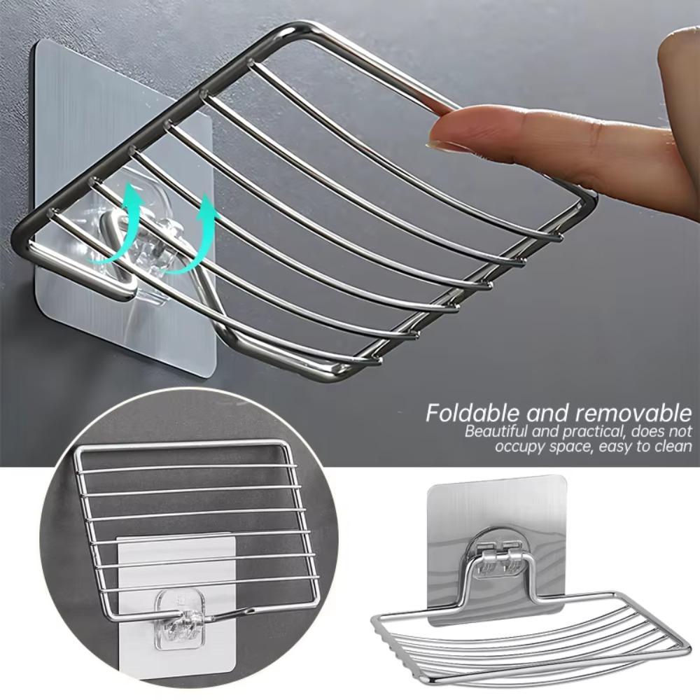 1PC  Punch-free Nail-free Bathroom Single Layer Drain Wall Hanging Sucker Soap Box Light Luxury Shelf Stainless Steel Soap Rack