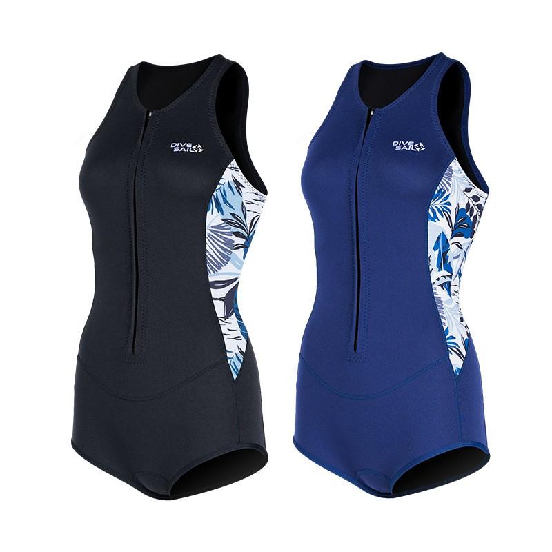 Gilet de combinaison néoprène 2mm femme Fermeture éclair avant Snorkeling Surf Plongée Camouflage Noir