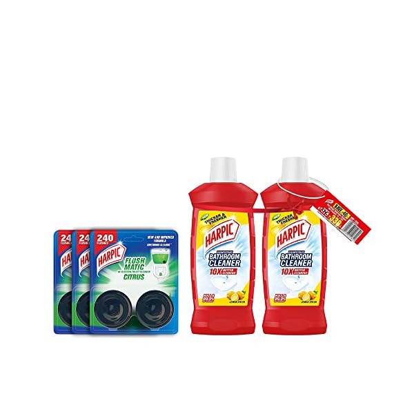 

Засіб для миття ванної Harpic Лимон, 1 л (Упаковка з 2 штук) & Flushmatic Twin Pine - 100 г (Упаковка з 3 штук) Комбо