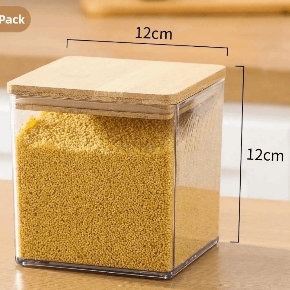 Transparent Square Storage Jars Bamboo Lids Sealed Can Kitchen Canister Moisture Proof Clear Spice Containers Kitchen