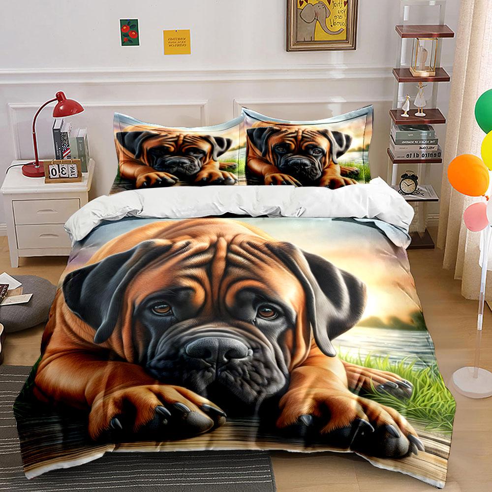 Big Dog Under Warm Sunset Pattern Duvet Cover Set Digital Print Colorful Polyester Bedding with Zipper Closur for Kids Gifts