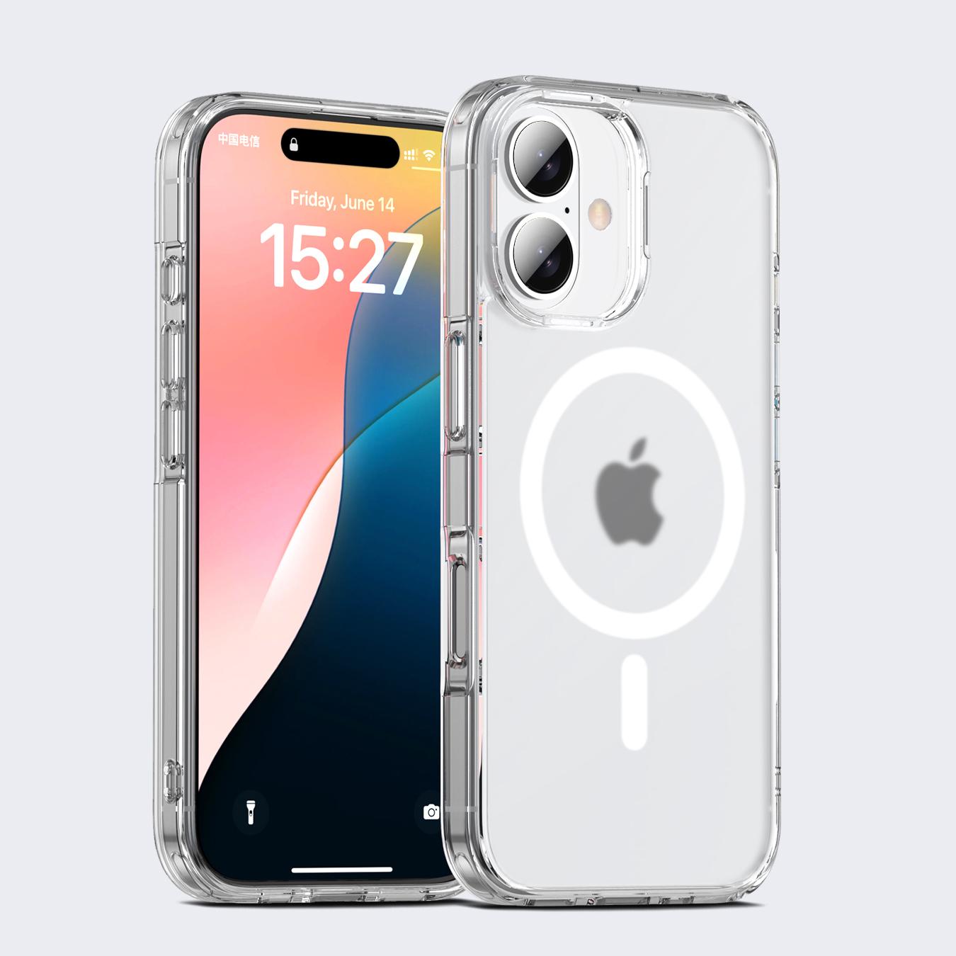 

KEYSION Противоударный прозрачный матовый чехол для MagSafe для iPhone 16 Plus Мягкий силиконовый + прозрачный чехол для задней панели телефона из поликарбоната для iPhone 16 for iPhone 16 Plus чистый