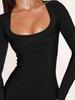 Vestido Bodycon Negro de Canalé sin Tirantes de Manga Larga