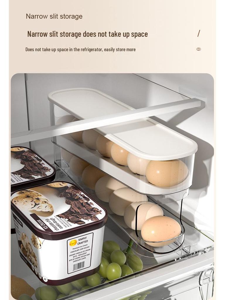 Transparent Dual-Color Slide Egg Box: Automatic Replenishing Refrigerator Door Tray for Fresh-Keeping and Storage