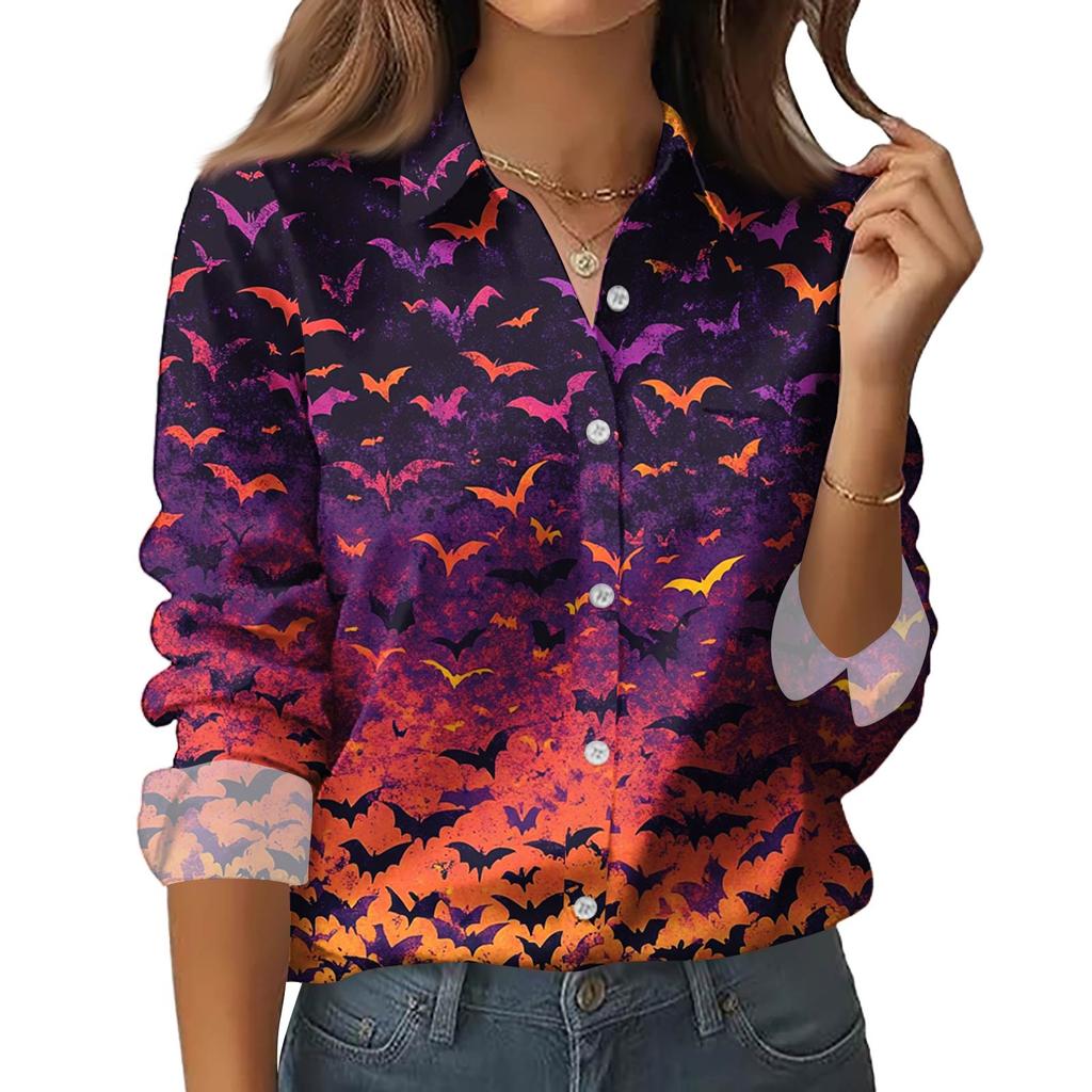 Dámská košile halenka s potiskem tlačítka s dlouhým rukávem ležérní základní košilový límec s běžným topem