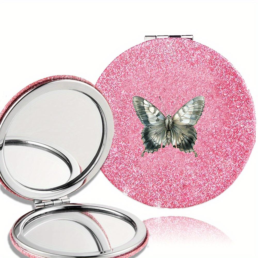 Double Sided Pocket Makeup Mirror Women Facial Beauty Makeup Care Look Glass Portable Beauty Tool Butterfly Pattern Ideal Gift