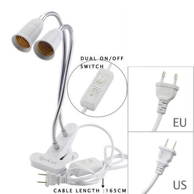 360 Degrees Flexible Light Holder Double Heads Clip With Daul Switch Extension Bulb Lamp E27 Socket for LED Grow Light