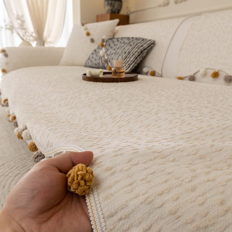 Cream Sofa Cover Universal Four Seasons Cat Scratch Resistant Non Slip Sofa Protector Decorative Couch Throw Blanket