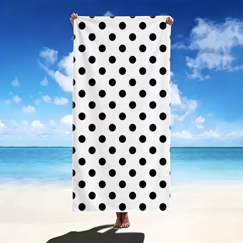 Black and White Polka Dot Beach Towel Absorbent Quick Dry Sandproof Towel Classic Retro Polka Dot Print Summer Towel for Beach