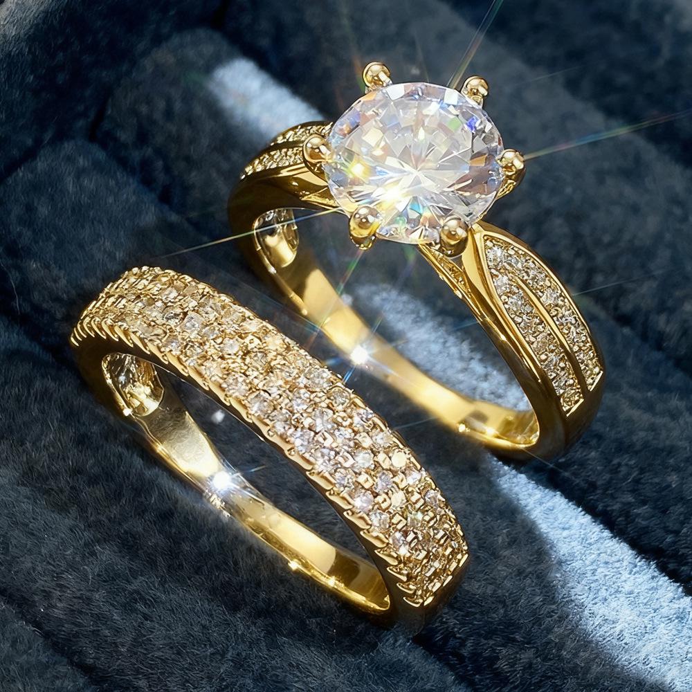 Cao Shi Retro His & Hers Luxury Wedding Ring Set - Stackable Plain Bands