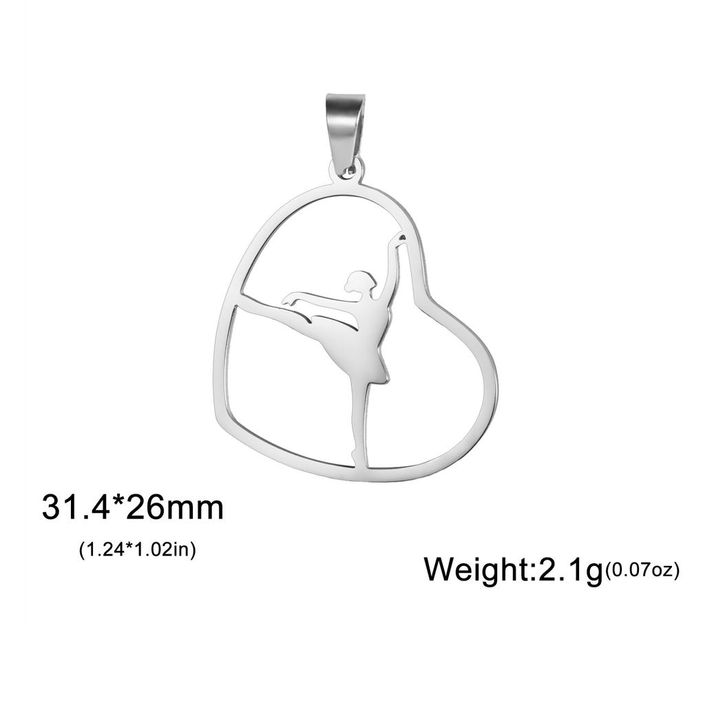 Teamer 5pcs/lot Ballet Charms Stainless Steel Gymnastics Heart Round Pendant for Necklace Keychain Women DIY Jewelry Making Gift