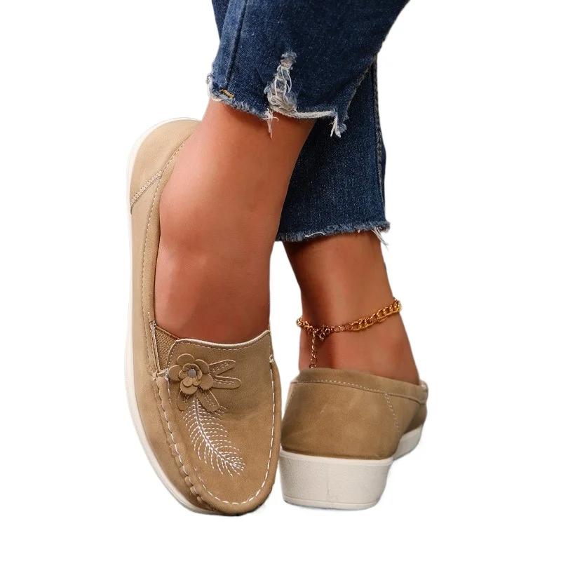 

Fashion Casual Shoes for Women 2024 Brand Plus Size Women s Flats Bean Flats Women Appliques Round Toe Slip on Soft Bottom Shoes Ladies 35 хаки