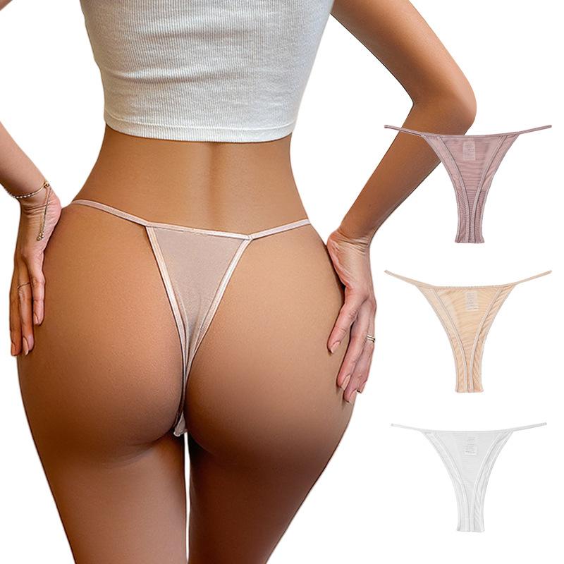 Seamless Ice Silk Briefs Breathable Cotton Bikini Panties T-back Thong Sexy Low Waist Women Underwear Cotton G-String Underpants Femlae Lingerie