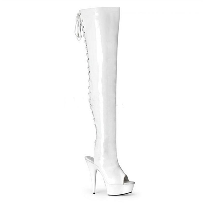 15 cm dünner Absatz runde Spitze Bankett Mode Stiefel Sommer Klebe dünner Absatz hochschaftig Bestellweiß einfarbig Durchschnittsgröße superhoher Absatz