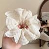 Luxurious Beige Lace Hair Scrunchie for Women - Exquisite Embroidered Minimalist Hair Tie with French Romantic Style, Soft and Breathable Fabric