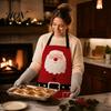 Oil Proof Cooking Cover Christmas Apron with Santa Gingerbread Prints, Waterproof Resistant Holiday Apron, Adjustable Tie for Kitchen Baking