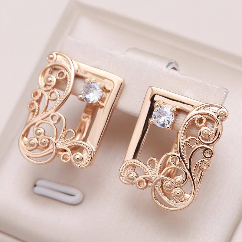 New Hollow Flower Earrings For Women  Rose Gold Fashion Ethnic Bride Wedding Jewelry Unique Natural Zircon Earrings