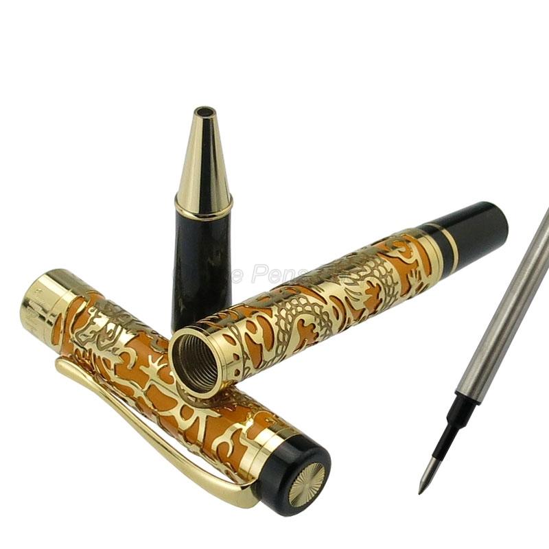 Jinhao 5000 Penna Roller Metal con Intaglio Texture Drago Fusto Bianco Rifiniture Dorate Cancelleria Professionale per Ufficio Accessorio per Scrittura