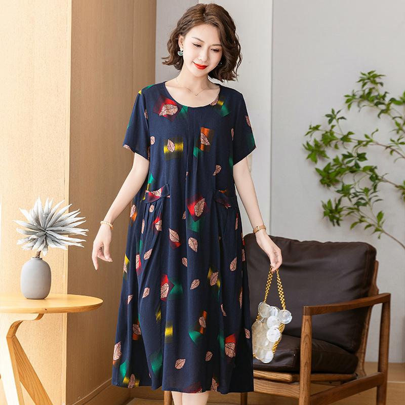 The New High-end Summer Good Cotton and Silk Dress Is Fattened and Enlarged, and Women's Clothing Is Suitable for Fat People's Skirts Dresses.