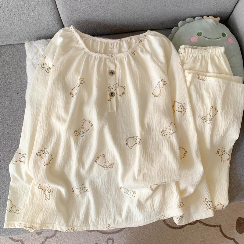 Women's Cloud Cotton Crew Neck Pajamas: Long Sleeve Pants Set for Autumn/Winter 2025