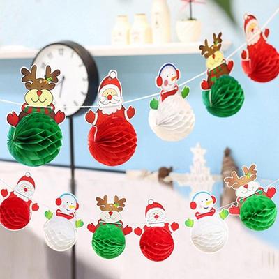2M 3D Christmas Flag Decorations Santa Snowman Paper String Pennant Flag Holiday Party Decoration