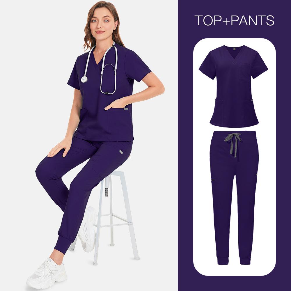14-Color Scrub Set Women'S High Quality Pocket V-Neck Two-Piece Set Doctor Nurse Uniform Hospital Overalls Thick