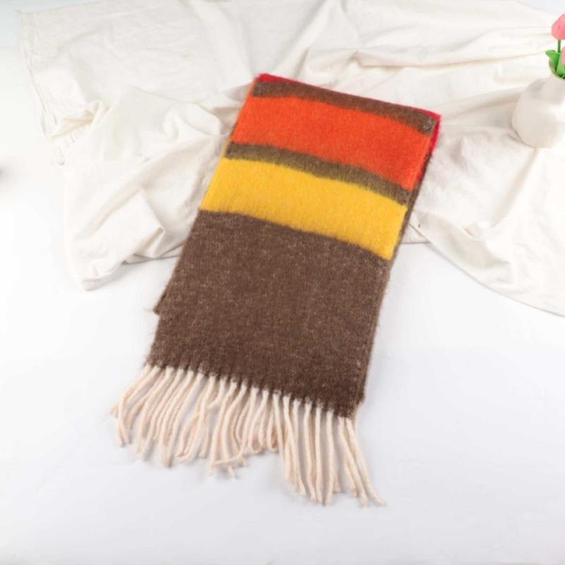 Dopamine imitation cashmere striped fringed high-end scarf women's autumn and winter warm thickened mohair scarf