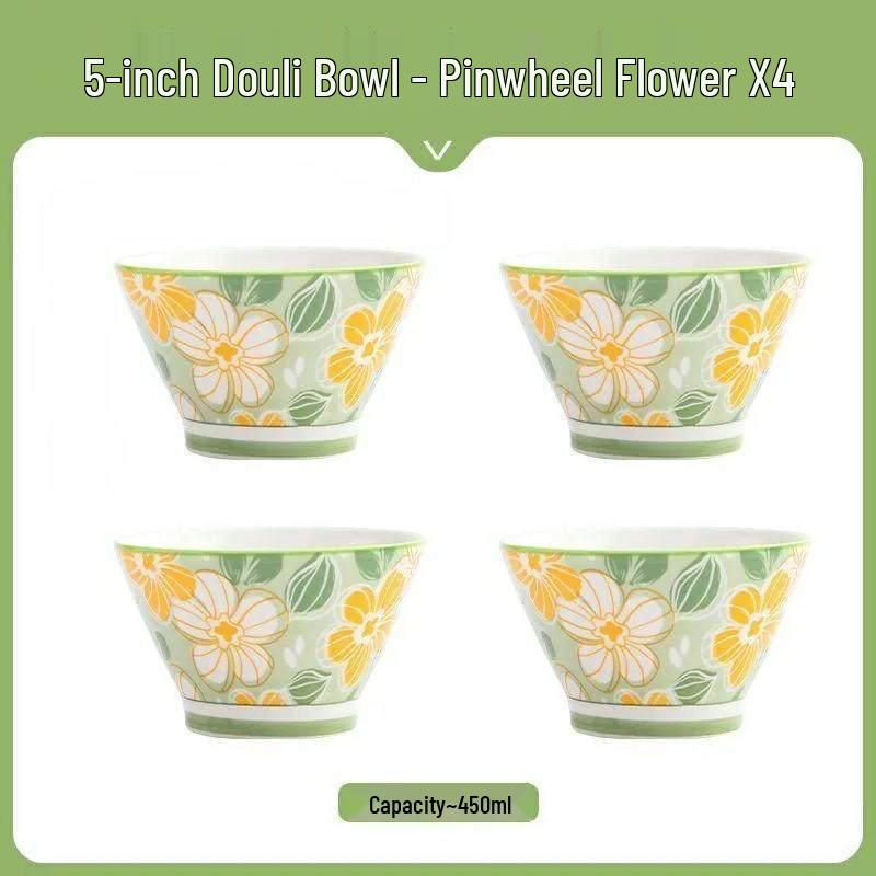 5-inch Cartoon Ceramic Conical Bowls (4-pack)