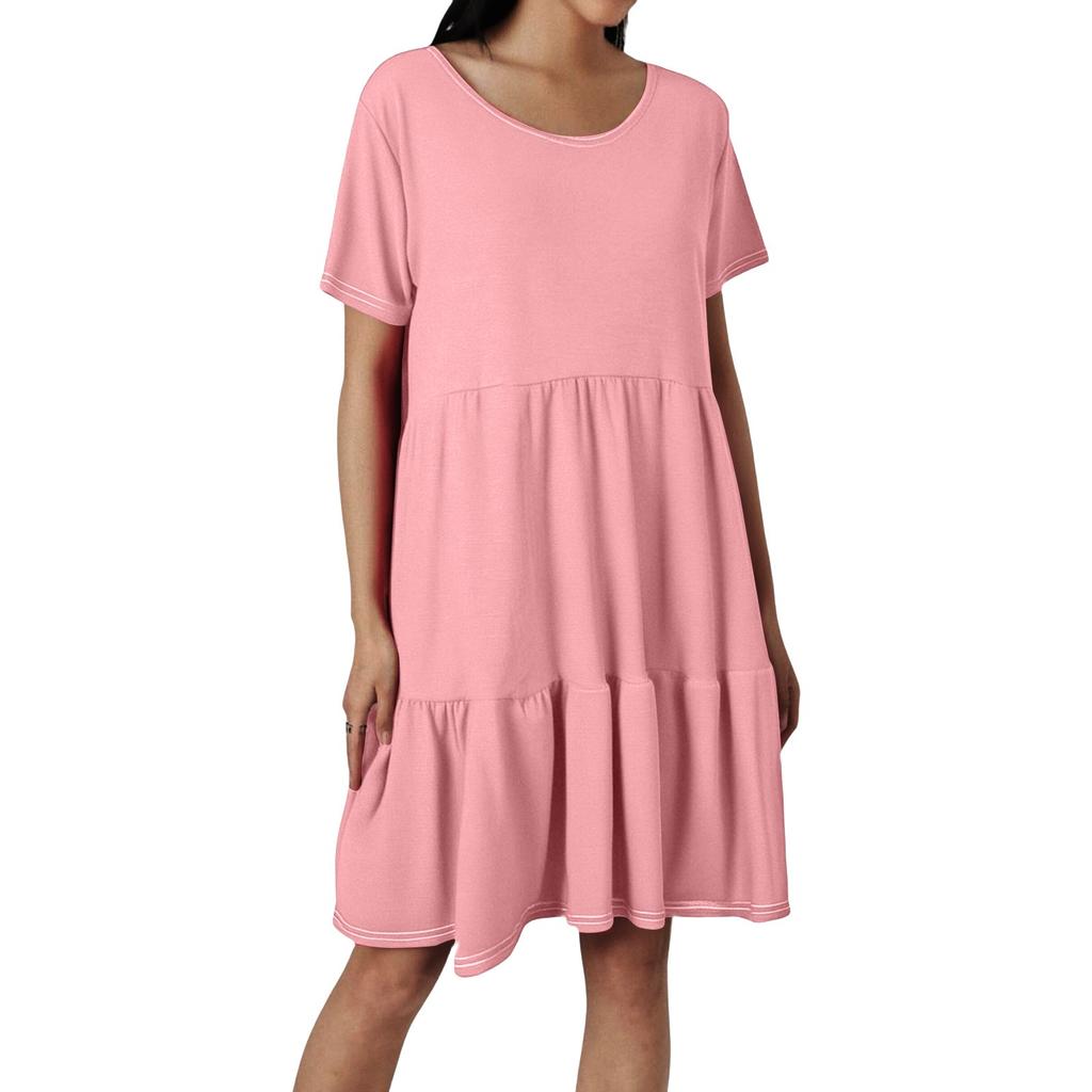 Women's Fashion Casual Round Neck Short Sleeve Ruffle Dresses