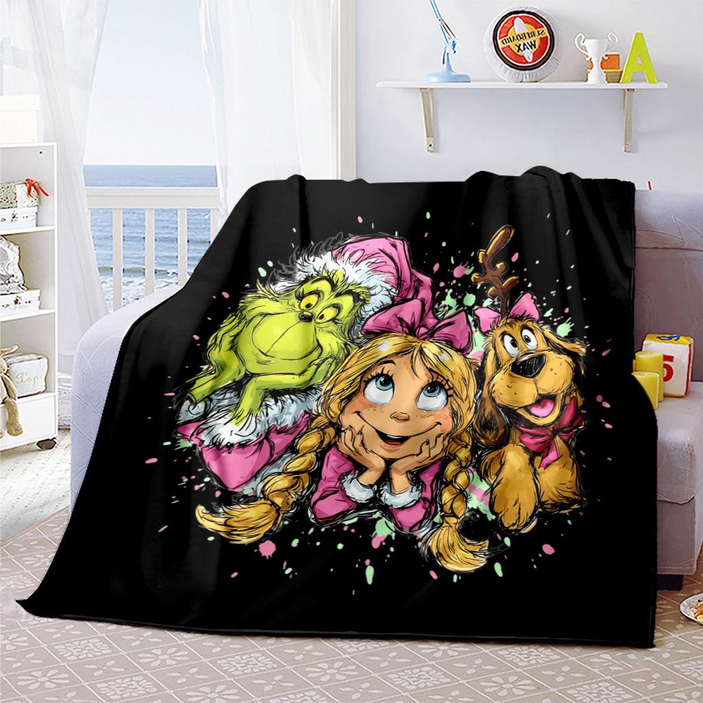 Christmas Gift Comedy Movie How the Grinch Stole Christmas Blanket Home Warming, Four Season Bed Decoration Sofa Cover Flannel Throwing Blanket K11