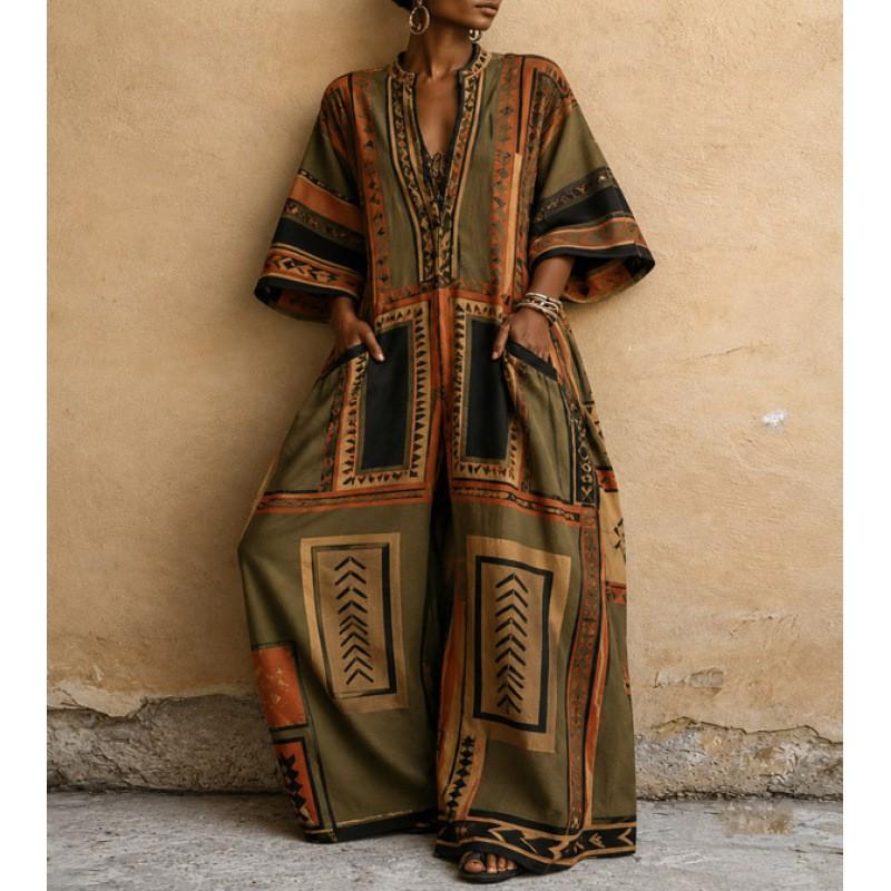 2026 Bohemian Jumpsuit With Pockets Loose Wide Leg Romper Women Streetwear