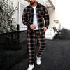 Men's Autumn Plaid Long-Sleeve Shirt and Pants Casual Sports Set